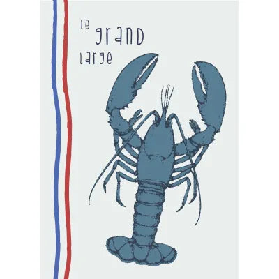 Torchon écru Sud Étoffe avec motif homard bleu